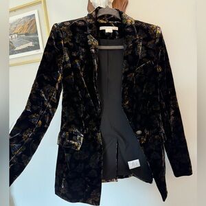 Veronica Beard black velvet jacquard long and lean Dickey jacket